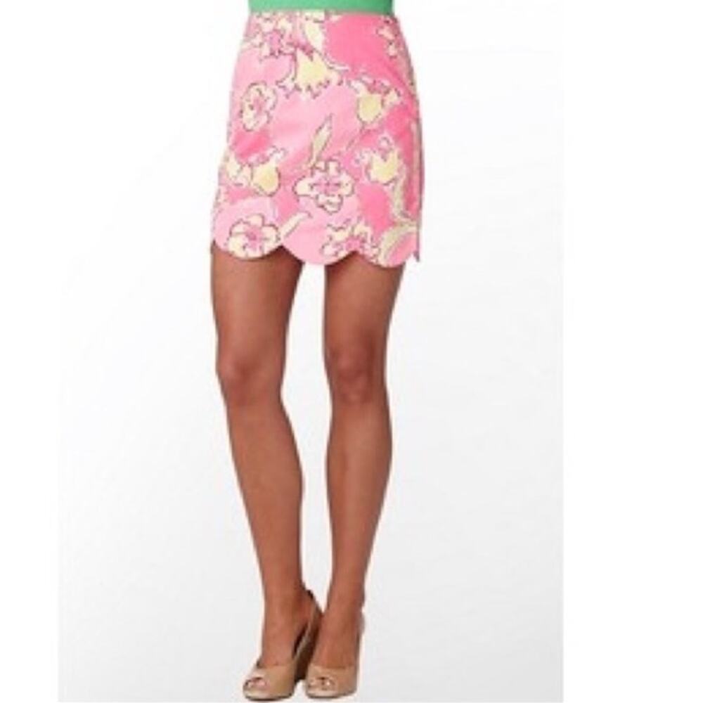 Lilly Pulitzer Lynnie Skirt Scallop Hem Cotton Hottie Pink Floral Womens Size 4